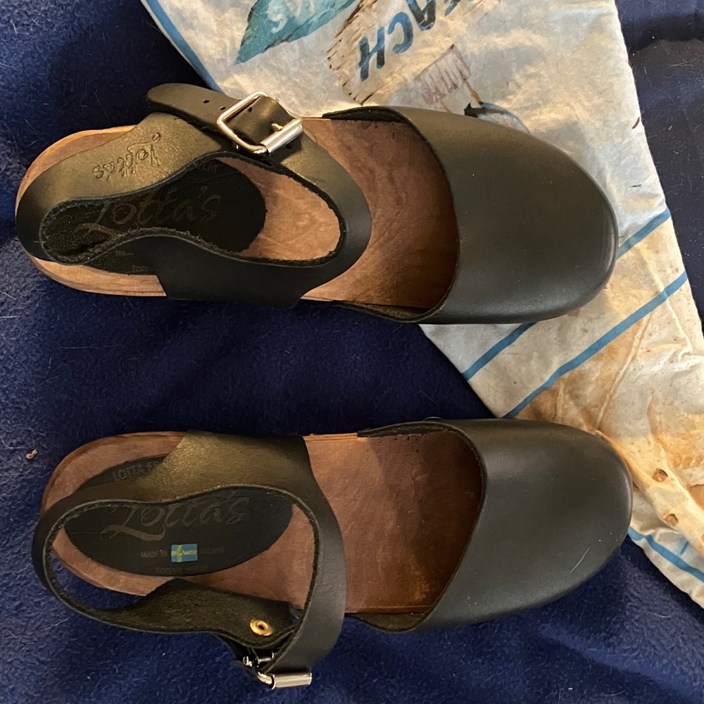EUC Lotta's of Stockholm| Wooden clogs |  black leather mary janes clogs | 37